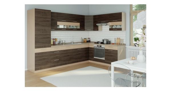 Rohová kuchyně RUTHIN 315x210, rijeka tmavá