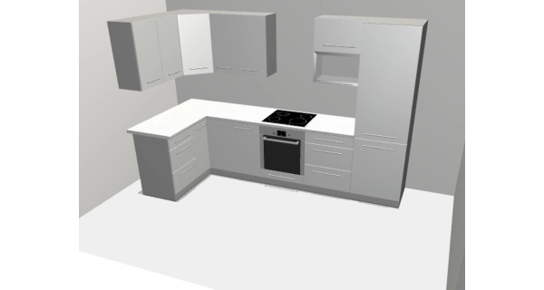 Rohová kuchyně SHAULA 315x140 cm, korpus grey, dvířka camel