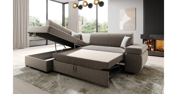 Rohová rozkládací sedačka ADRIANOPOLI, levá, světle béžová