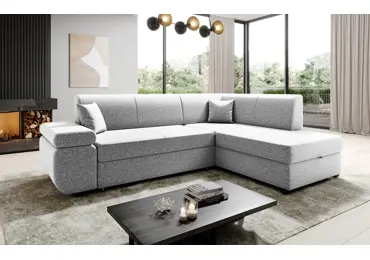 Rohová rozkládací sedačka ADRIANOPOLI, pravá, krémová (ekru)