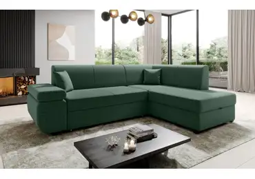 Rohová rozkládací sedačka ADRIANOPOLI, pravá, zelená