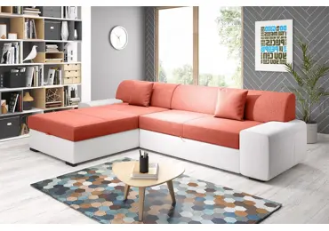 Rohová rozkládací sedačka ANTIOCHIE, levá, cihlová/bílá