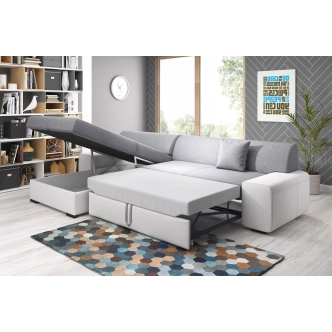 Rohová rozkládací sedačka ANTIOCHIE, levá, cihlová/bílá