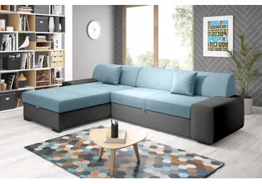 Rohová rozkládací sedačka ANTIOCHIE, levá, světle modrá/černá