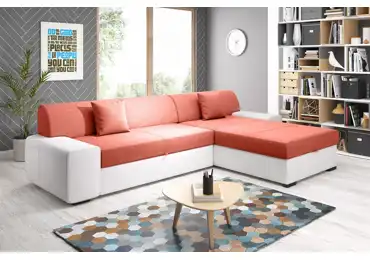 Rohová rozkládací sedačka ANTIOCHIE, pravá, cihlová/bílá