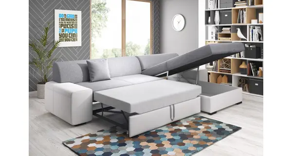 Rohová rozkládací sedačka ANTIOCHIE, pravá, mentolová/černá