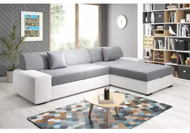 Rohová rozkládací sedačka ANTIOCHIE, pravá, šedá/bílá