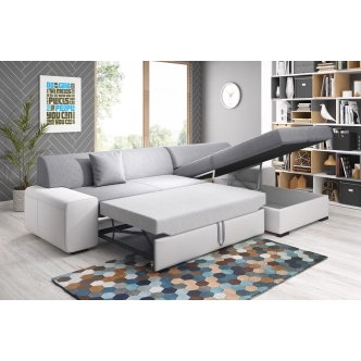 Rohová rozkládací sedačka ANTIOCHIE, pravá, žlutá/bílá