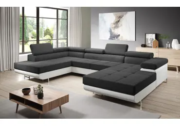Rohová rozkládací sedačka do U SINGER, levá, černošedá/bílá