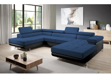 Rohová rozkládací sedačka do U SINGER, levá, modrá/černá