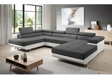 Rohová rozkládací sedačka do U SINGER, levá, šedá/bílá