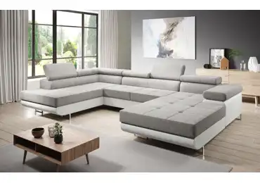 Rohová rozkládací sedačka do U SINGER , levá, šedý nádech/bílá