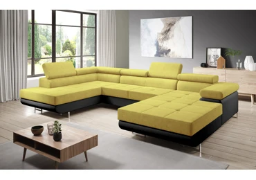 Rohová rozkládací sedačka do U SINGER, levá, žlutá/černá