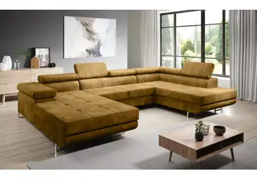 Rohová rozkládací sedačka do U SINGER, pravá, hořčicová