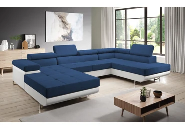 Rohová rozkládací sedačka do U SINGER, pravá, modrá/bílá