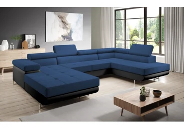 Rohová rozkládací sedačka do U SINGER, pravá, modrá/černá