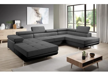 Rohová rozkládací sedačka do U SINGER, pravá, šedá/černá