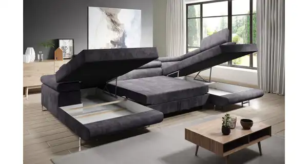 Rohová rozkládací sedačka do U SINGER , pravá, tmavě zelená