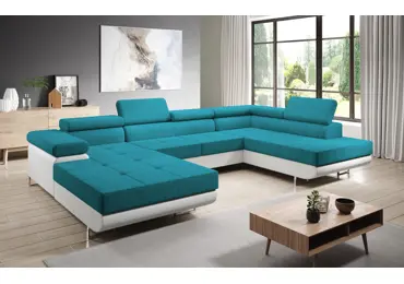 Rohová rozkládací sedačka do U SINGER, pravá, tyrkysová/bílá