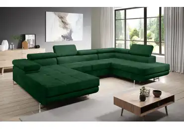 Rohová rozkládací sedačka do U SINGER, pravá, zelená