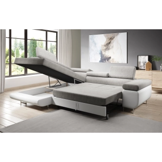 Rohová rozkládací sedačka SINGER L, levá, zelená/bílá