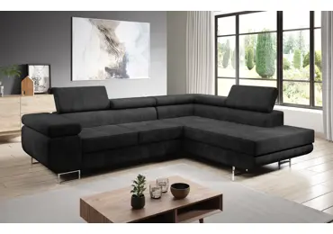 Rohová rozkládací sedačka SINGER L, pravá, černá