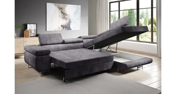 Rohová rozkládací sedačka SINGER L, pravá, černá