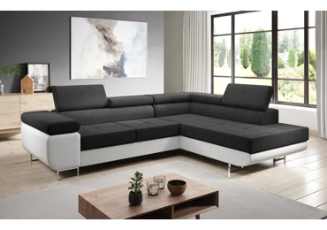 Rohová rozkládací sedačka SINGER L, pravá, černošedá/bílá