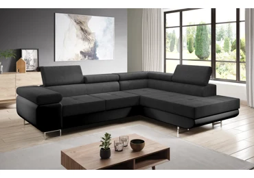 Rohová rozkládací sedačka SINGER L, pravá, černošedá/černá