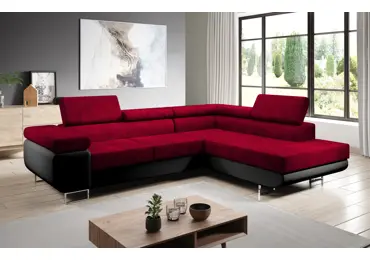 Rohová rozkládací sedačka SINGER L, pravá, červená/černá