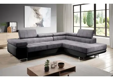 Rohová rozkládací sedačka SINGER L, pravá, šedá/černá