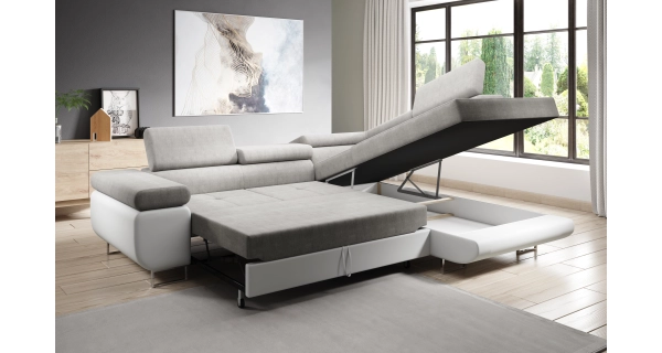 Rohová rozkládací sedačka SINGER L, pravá, šedá/černá