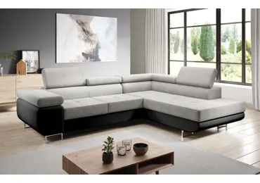 Rohová rozkládací sedačka SINGER L, pravá, šedý nádech/černá