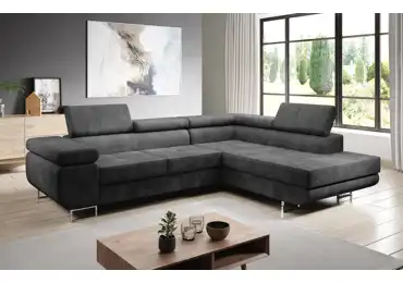 Rohová rozkládací sedačka SINGER L, pravá, tmavě šedá