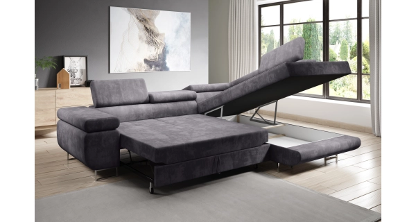 Rohová rozkládací sedačka SINGER L, pravá, tmavě šedá