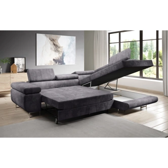 Rohová rozkládací sedačka SINGER L, pravá, tmavě zelená