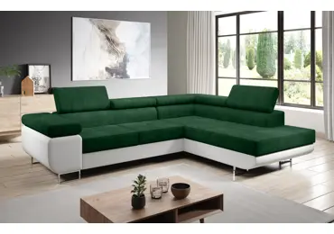 Rohová rozkládací sedačka SINGER L, pravá, zelená/bílá