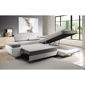 Rohová rozkládací sedačka SINGER L, pravá, zelená/bílá