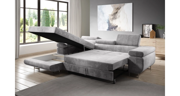 Rohová rozkládací sedačka SINGER, levá, černošedá