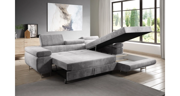 Rohová rozkládací sedačka SINGER, pravá, světle šedá