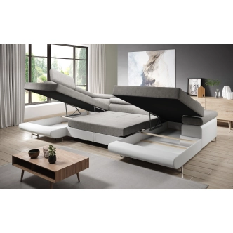 Rohová rozkládací sedačka SINGER U, levá, černošedá/bílá