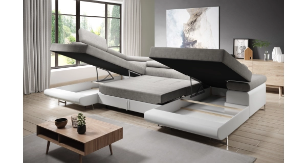 Rohová rozkládací sedačka SINGER U, levá, černošedá/bílá