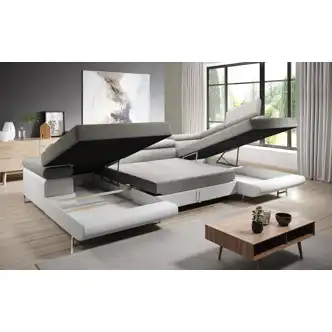 Rohová rozkládací sedačka SINGER U, pravá, tyrkysová/bílá