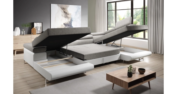 Rohová rozkládací sedačka SINGER U, pravá, zelená/černá