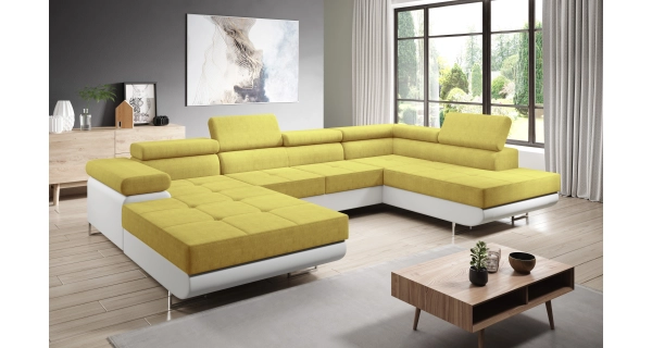 Rohová rozkládací sedačka SINGER U, pravá, žlutá/bílá