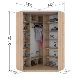 Rohová šatní skříň KELABIT se zrcadlem, bílá