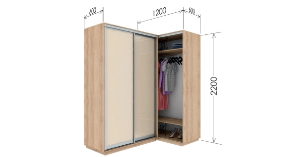 Rohová šatní skříň SEVERA 180x120, dub kraft zlatý/zrcadlo