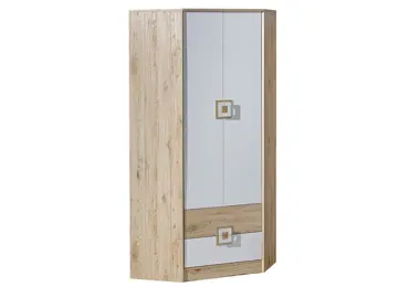 Rohová šatní skříň UWARA, dub jasný/bílá