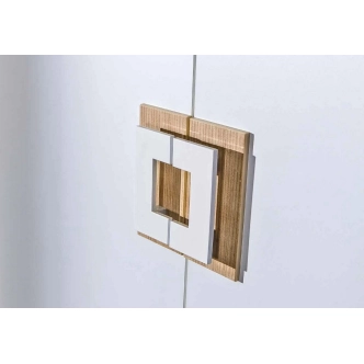 Rohová šatní skříň UWARA, dub jasný/bílá