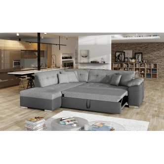 Rohová sedačka AFRAB, šedá látka/tmavě šedá ekokůže, levá